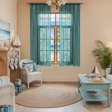 Rideaux de chambre bleu sarcelle en dentelle de coton semi-transparente 63 pouces 2