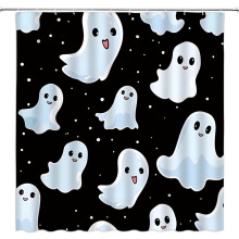 Zasłona prysznicowa na Halloween, urocze duchy, horror, czarno-białe, straszne gwiazdy, straszne, zabawne, duchy z kreskówek, gotycka zasłona do