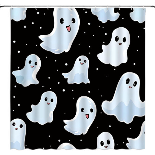 Κουρτίνα μπάνιου για Halloween Χαριτωμένα φαντάσματα Τρόμου Μαύρο Λευκό Τρομακτικά