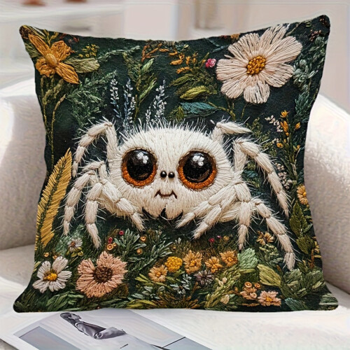 Fodera per cuscino nera ricamata, 45x45 cm, in peluche corto