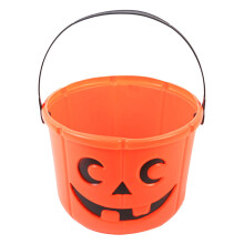 Halloween Pumpkin Candy Bucket, Orange Plastic Trick-or-Treat Basket – Compatible with Halloween Party Favor Supplies