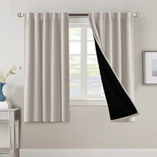 100% Blackout Curtains with Black Liner, Thermal Insulated, Back Tab/Rod Pocket, 2 Panels, 42x63", Pumice Stone – Compatible with standard rods