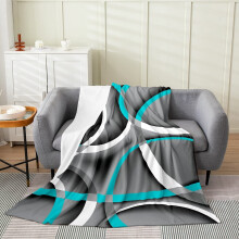 Couverture en flanelle à rayures abstraites noires/bleues/grises (101,6 x 127 cm) – Douce, légère et confortable, en polaire peluche