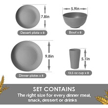 Unbreakable Plastic Dinnerware Set Grey 32-Piece for 8