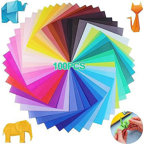 Σετ 100 φύλλων Origami για παιδιά, τετράγωνα Origami διπλής όψης σε έντονα χρώματα, χαρτιά