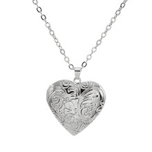 Locket Picture Pendant Necklace,Vintage Engraved Flower Empaistic Carved Pattern Oval Round Heart Necklace-7 colorname
