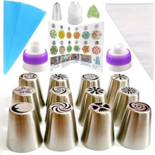 48PCS Russian Piping Tips Set for Cake Decorating, Compatible with Standard Couplers, Includes Icing Bags & Pastry Tools