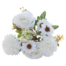 Weißer künstlicher Rosen- und Chrysanthemenstrauß, 33 cm