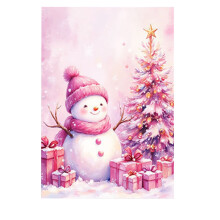 Drapeau de jardin rose de Noël avec motif bonhomme de neige et renne, double face, pour une décoration extérieure festive, un ajout idéal à