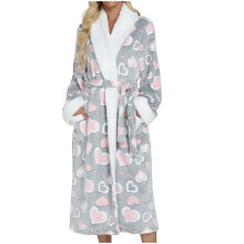 Peignoir d'hiver épais à manches longues et imprimé cœur pour femme