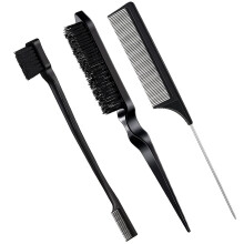 3-teiliges Slick-Back-Haarbürsten-Set mit Borstenbürste, Konturbürste und Toupierkamm für schwarzes Haar (Schwarz)