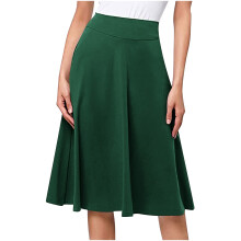 Zomerse aanbieding! Damesrok van stretchstof met hoge taille, geplooide rok, middellange, uitlopende rok, groen L