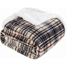 Sherpa plaid throw blanket brown 60 x 70 inches