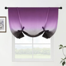 Ombre Purple & Black Darkening Tie-Up Curtains, Thermal Insulated, Rod Pocket, Balloon Style, W42xL48", 1 Panel, Compatible with Standard Rods