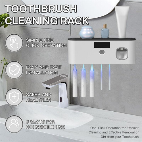 USB Rechargeable Toothbrush Disinfect Holder Automatic Toothpaste Dispenser Wall Mounted Toothbrush Storage Box Rack 1