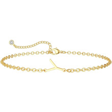 Gold Plated Letter Charm Bracelet for Women 14K