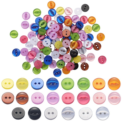 2-Loch-Harzknöpfe, 11,5 mm, 11 Farben, 220 Stück