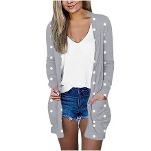 Cardigan da donna autunnale a pois, maglione ampio aperto sul davanti con tasche – Coprispalle casual a maniche lunghe