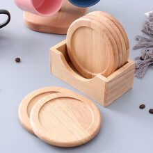 Set di sottobicchieri rotondi in legno di faggio – color kaki, 9x9x0,8 cm