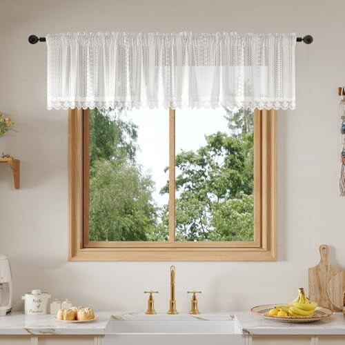 Weiße, florale Spitzengardinen, 2 Paneele, 132 cm breit  46 cm lang