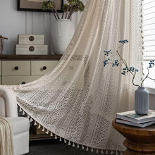 Boho Heklede Blondegardiner Beige 137 x 162 cm Stanglomme
