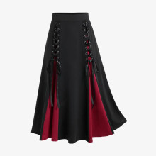 Damen-Midirock in Übergröße mit hohem Bund, hochtailliert, im Gothic-Stil, Faltenrock, Halloween-Geschenk im Ausverkauf