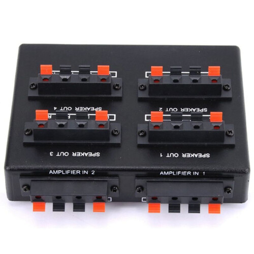 SP-24  2-in-4-OUT Stereo Audio Selector Amplifier Switcher Box Speaker Splitter