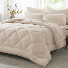 Twin Comforter Set Beige 5-Piece Soft Down Alternative