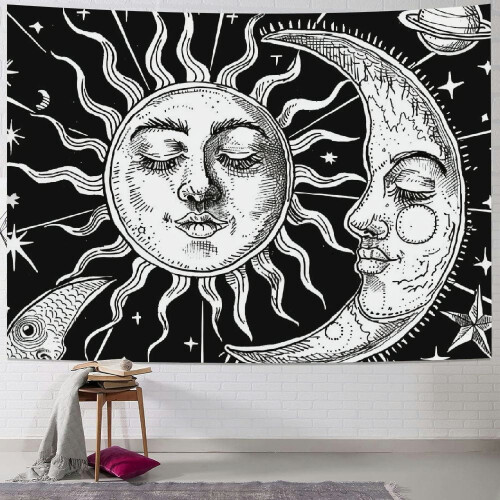 Tapeçaria de parede Lua em preto e branco