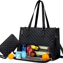 Packuum3In1Tote Bag PU Læder Arbejdsmadtaske med Isoleret Rum Stilfuld 15,6 Tommer Laptop Tote Bag