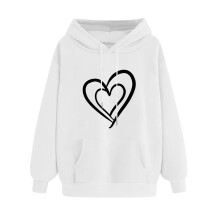 Love Hearts Grafiskt Tryck Hoodies för Dam Rund Hals Alla Hjärtans Dag Tröja Vit, L