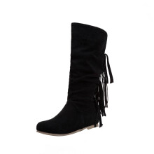 Kozaki damskie w stylu western z frędzlami i okrągłym noskiem, ciepłe, na jesień i zimę, na wysokim, niskim obcasie, retro, damskie, US: 7,5(40)