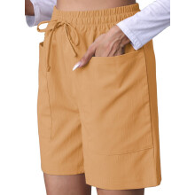 Pantaloncini casual Omen con coulisse, comodi pantaloncini con elastico in vita, estivi, facili da indossare, con tasche, colore curcuma, taglia XL