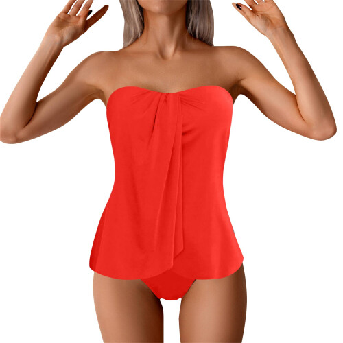 Μαγιό Tankini για γυναίκες, στράπλες, μπαντό μαγιό, μοντέρνο αδυνάτισμα, μονόχρωμο, 2