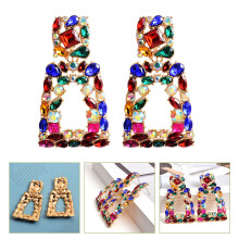 FRCOLOR 1 Pair Statement Earrings Women Fashion Colorful Earrings Rhinestone Drop Earrings