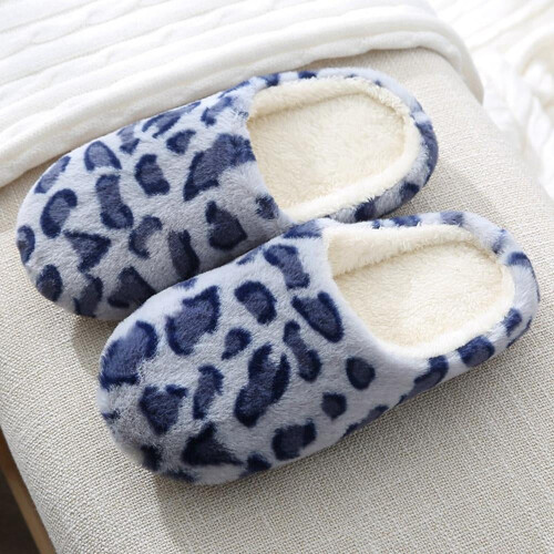 Γυναικείες παντόφλες εσωτερικού χώρου Slient Leopard Furry Fleece Comfort με κλειστά δάχτυλα,
