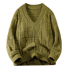 Men's Fashionable Tops Fall Winter Trendy Solid Color Pullover V-Neck Knitted Long Sleeved Slim Sweaters Suitable for Daily Wear(Army Green#2,3XL)