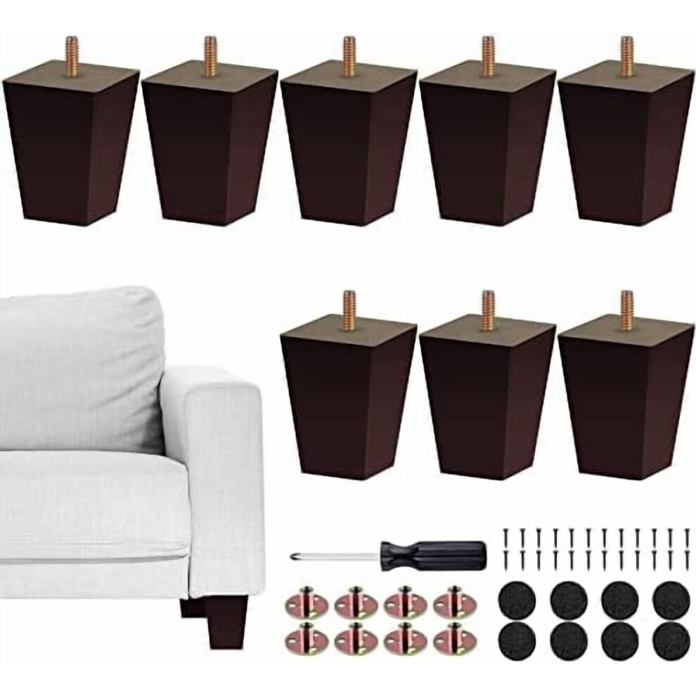 8-Pack 3" Square Solid Wood Furniture Legs For Sofa, Armchair, Bed, Dresser, Cabinet Â Mid-Century Style, Brown, With Hardware 9329345049019