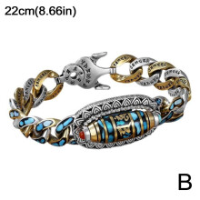 Vintage Herren-Armband mit türkisfarbenem Mantra (sechs Zeichen) und neun Augen (Dzi-Perlen) – Buddhistisches Armband für Meditation, Glück und