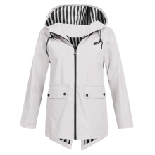 Waterdichte damesjas met capuchon voor herfst en winter, winddicht, lange mouwen, meerdere zakken, casual outdoorjas voor dames (wit, maat L)