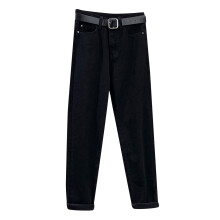 Hochtaillierte, weite Samtjeans für Damen – Verdickter Denim, bodenlang, mit Bauchkontrolle, für alle Figurtypen geeignet