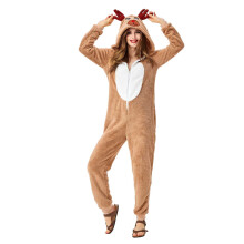 Modieuze pyjama, kerstpyjama met capuchon van fleece, pyjama voor ouder en kind, huispak, jumpsuit/pyjama uit één stuk, bruin