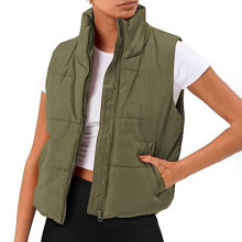 Ediodpoh Giacca da donna casual calda tinta unita con tasche, gilet imbottito per donna, verde L