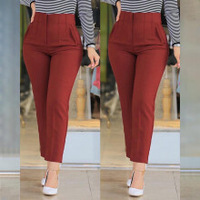 Pantalon voor dames, hoge taille, taps toelopend, casual, slim fit, rode broek met wijde pijpen.