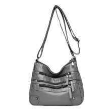 Dames schoudertas van zacht leer, meerlaagse klassieke crossbodytas, designer handtas en portemonnee, grijze schoudertas