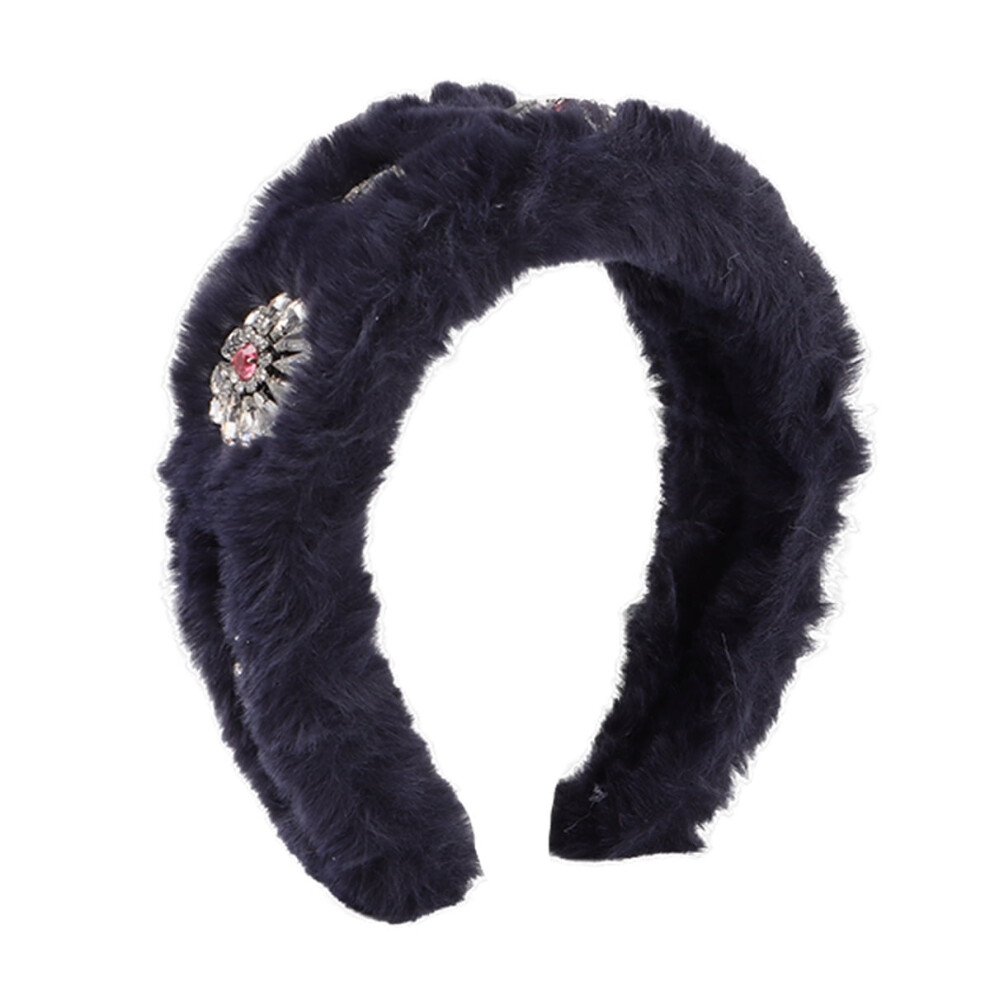 Plush Headband with Diamond Flower Design 1pc