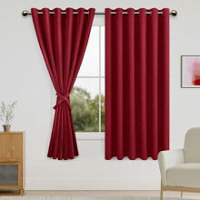 Blackout Curtains with Tiebacks – Thermal Insulated, Grommet, 70x63", Red, 2 Panels