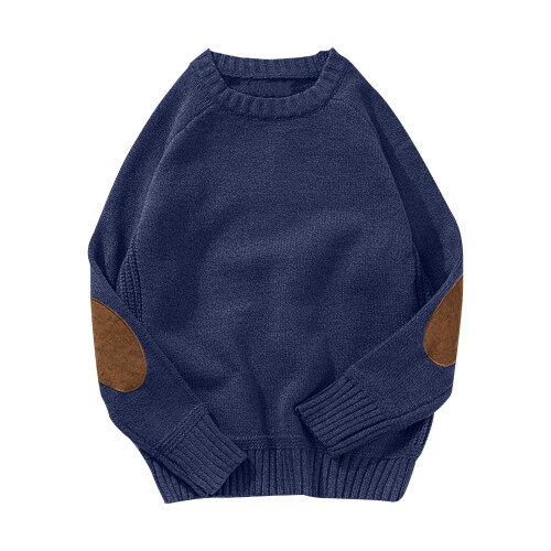 Herren Herbst Winter Pullover Lässige Mode Einfarbige Oberteile Langarm Rundhalspullover Baselayer Lässige Pullover Oberteile (Dunkelblau, L)