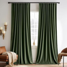 Olive Green Velvet Curtains 84" (2 Panels), Pinch Pleated, Blackout & Thermal Insulated, Back Tab/Rod Pocket, W52xL84, Compatible with Standard Rods