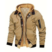 Chaqueta de franela para hombre de tallas grandes, manga larga, estampado a cuadros, capucha, cremallera, forro acolchado, abrigos térmicos, ropa de